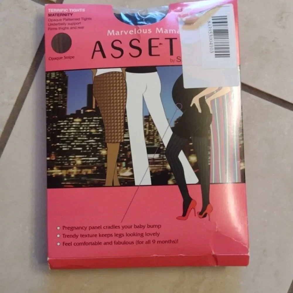 Spanx Assets Marvelous Mama Tights Maternity hosiery Opaque Stripe Black Size 3